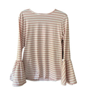 &thewhy Boutique Stripe Printed Bell Sleeve Casual Top Size Large